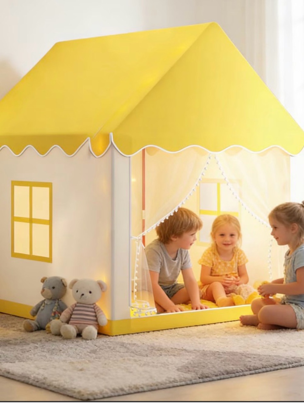 Large Kids Playhouse Tent - Yellow Indoor Play Fort